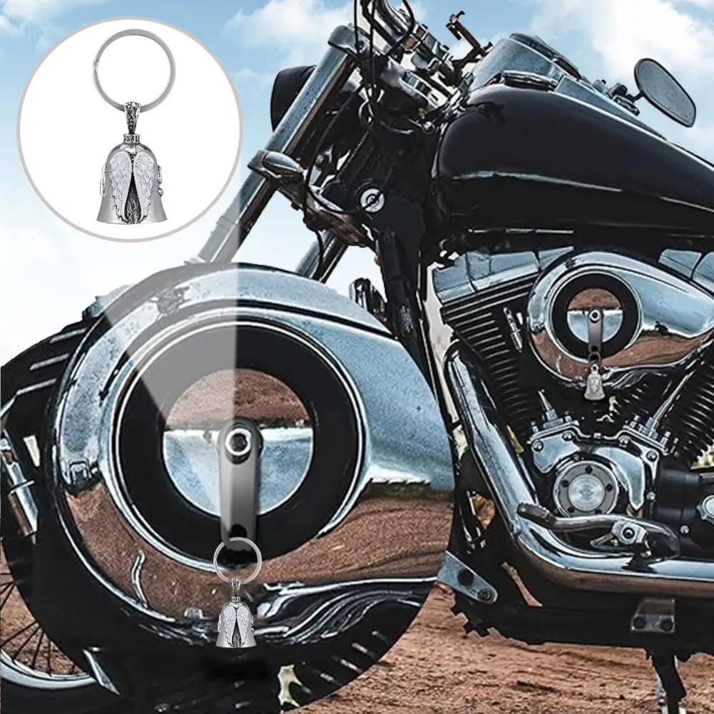 Reitglocke Engelsflügel Wächter Schlüsselanhänger Biker Reitglocke Halskette Motorradzubehör für Biker-Fahrer Glücksgeschenk