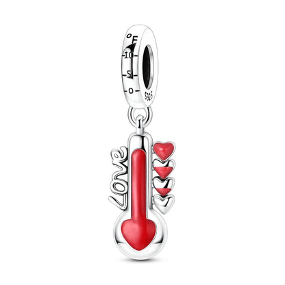 Rote Serie 925er Sterlingsilber, Koi-Herz, Pilz, Feuerwerkskörper, Kaffeemaschine, Charm, passend für DIY-Armbänder, Halsketten, exquisite lustige Geschenke