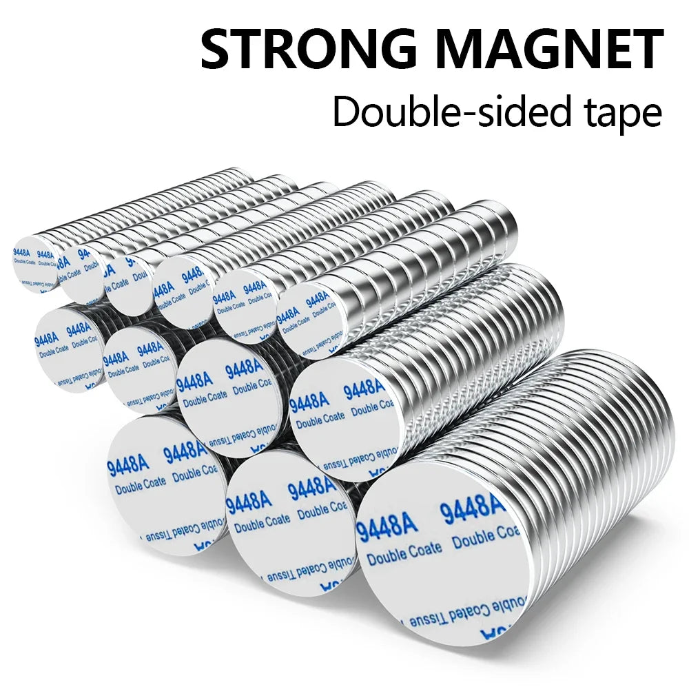 Superstarker Neodym-Magnet mit doppelseitigem Klebeband, runder NdFeB N35-Magnet, starker Permanentmagnet, Kühlschrankmagnet