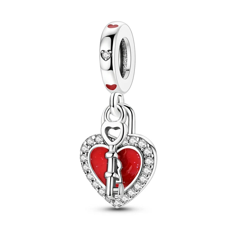 Rote Serie 925er Sterlingsilber, Koi-Herz, Pilz, Feuerwerkskörper, Kaffeemaschine, Charm, passend für DIY-Armbänder, Halsketten, exquisite lustige Geschenke