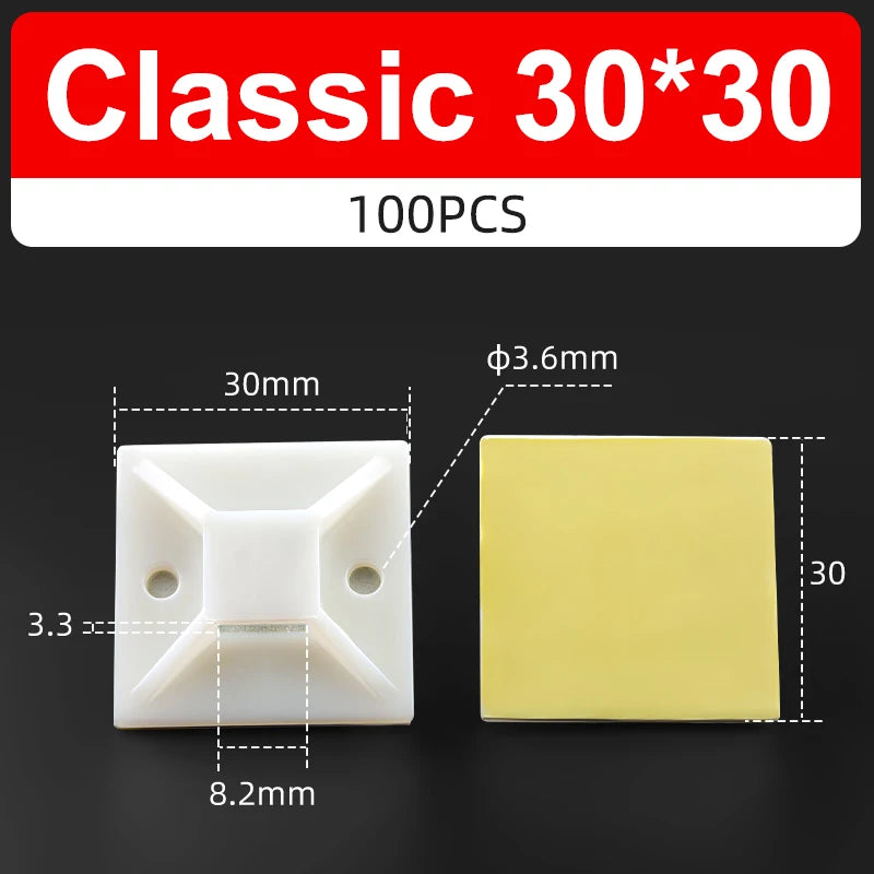 100PCS Selbstklebende Positionierung Upgrade Starker Kleber Sucker Kabelbinder Basen Montieren Draht Befestigung Sitz Linie Organizer Abnehmbare Wand