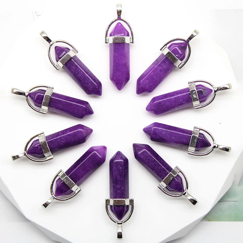 24 stücke Natürliche Stein Achate Quarz Kristall Anhänger Für Halskette Charme Fluorit Sechseckigen Anhänger DIY Schmuck Machen Zubehör