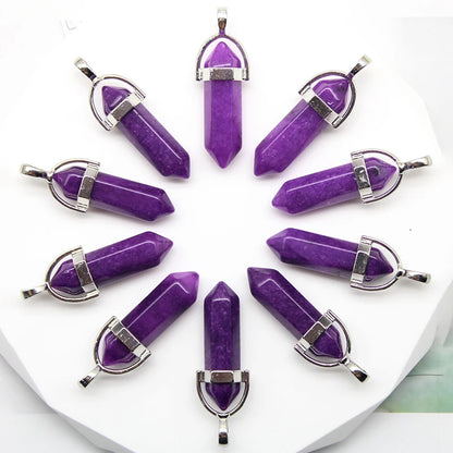 24 stücke Natürliche Stein Achate Quarz Kristall Anhänger Für Halskette Charme Fluorit Sechseckigen Anhänger DIY Schmuck Machen Zubehör
