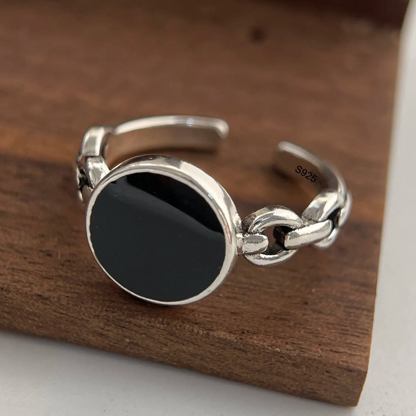925 sterling silver rings for women, couples, minimalist, handmade, simple black stone ring, fine jewelry, gift, hypoallergenic