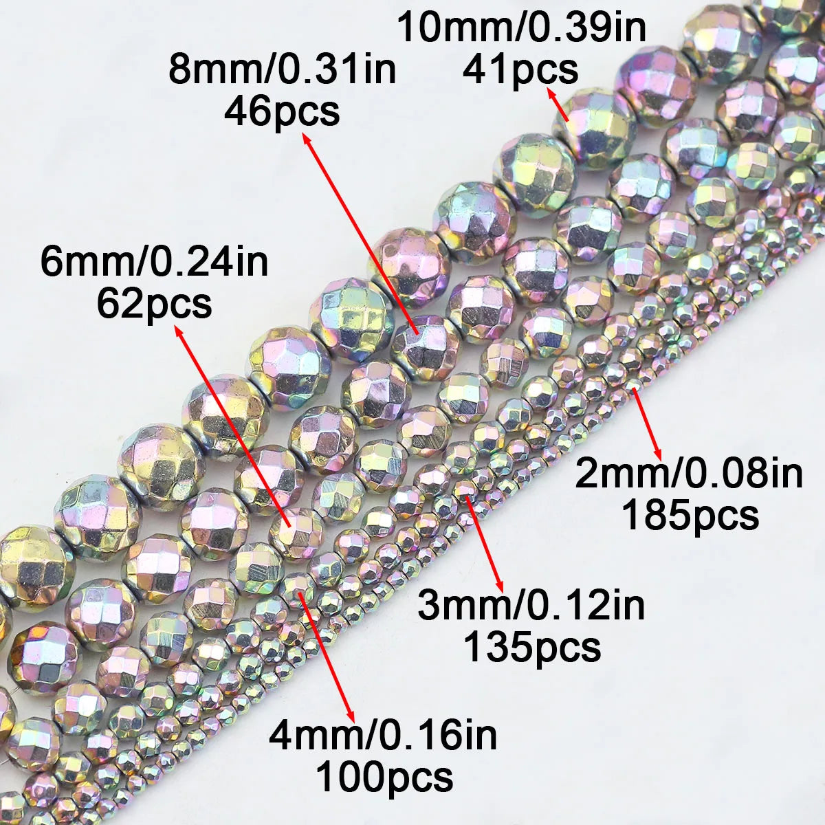 15'' Mehrfarbiger facettierter runder Hämatit-Naturstein 2/3/4/6/8/10 mm lose Perlen für DIY-Schmuckherstellung, Armband, Halskette, Earri