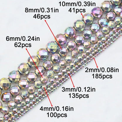 15'' Mehrfarbiger facettierter runder Hämatit-Naturstein 2/3/4/6/8/10 mm lose Perlen für DIY-Schmuckherstellung, Armband, Halskette, Earri