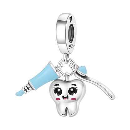 Blue Series Charm-Anhänger aus 925er-Sterlingsilber, Dackel-Feder, Meer, Kokosnussbaum, Stern, Hexe, passend für DIY-Armbänder, Halsketten, Partygeschenke