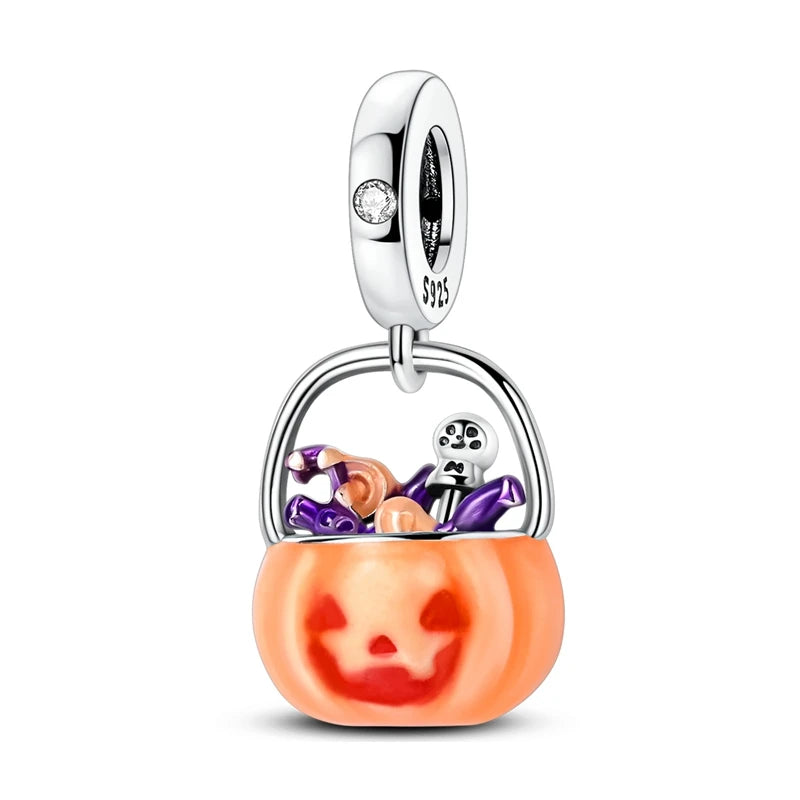 Heißer Verkauf 925er Sterlingsilber Kürbiskopfperlen & fliegende Hexe baumelnder Charm passend für Armband Halloween Anhänger Zubehör Geschenke
