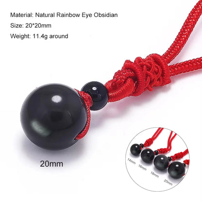 Halsketten und Anhänger aus Naturstein für Damen und Herren, schwarzer Obsidian, Regenbogenaugenperlen, Kugeltransfer, Lucky Love