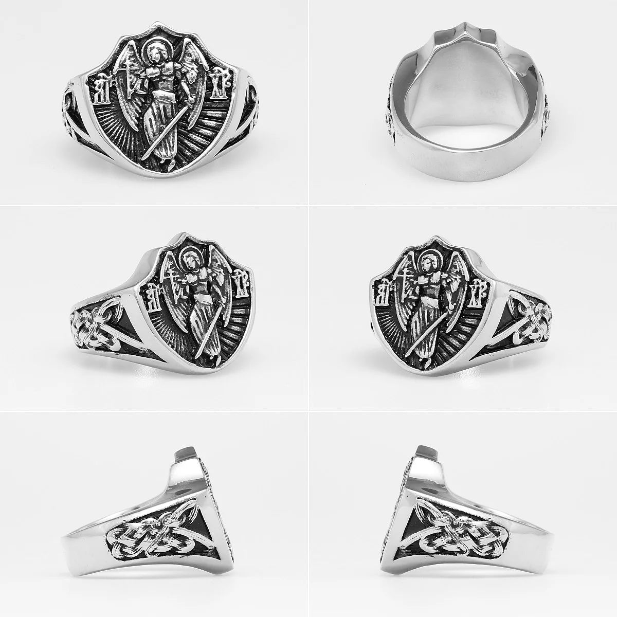 Erzengel St. Michael Religion Amulett Edelstahl Herren Ringe Punk für männlichen Freund Biker Schmuck Kreativität Geschenk Großhandel