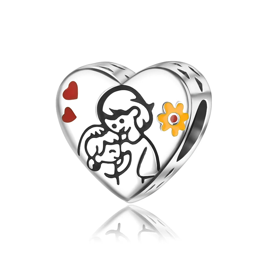 Bezaubernde herzförmige Perlen aus 925er-Sterlingsilber, Familie, Liebe, Tier, Fußabdruck, Charm-Armband, Halskette, passend für Frauen, DIY-Urlaubsgeschenke