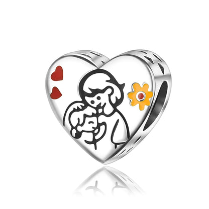 Bezaubernde herzförmige Perlen aus 925er-Sterlingsilber, Familie, Liebe, Tier, Fußabdruck, Charm-Armband, Halskette, passend für Frauen, DIY-Urlaubsgeschenke