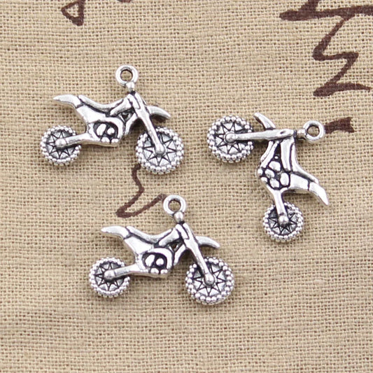 12 pieces of motorcycle and motocross charms, 17x23mm, antique silver-colored plated pendants, DIY handmade Tibetan silver-colored jewelry