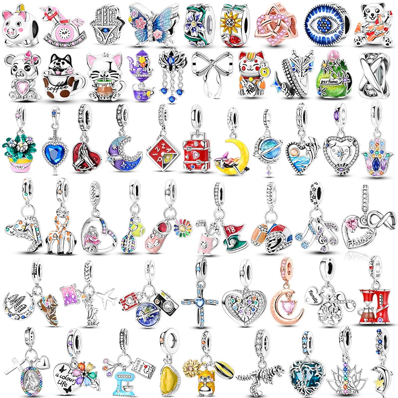 925 Silber Charms Original Design Blaue Augen Zirkon Katze Hund Perle Herz Charme DIY Fit Armband Für Frauen Hochzeit Schmuck Geschenk