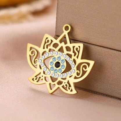 Teamer Lotusblume mit Zirkon-Augen-Charms für Frauen, Edelstahl, exquisite filigrane Halskette, Vintage-Schmuck, Geschenk, 2026, Neu