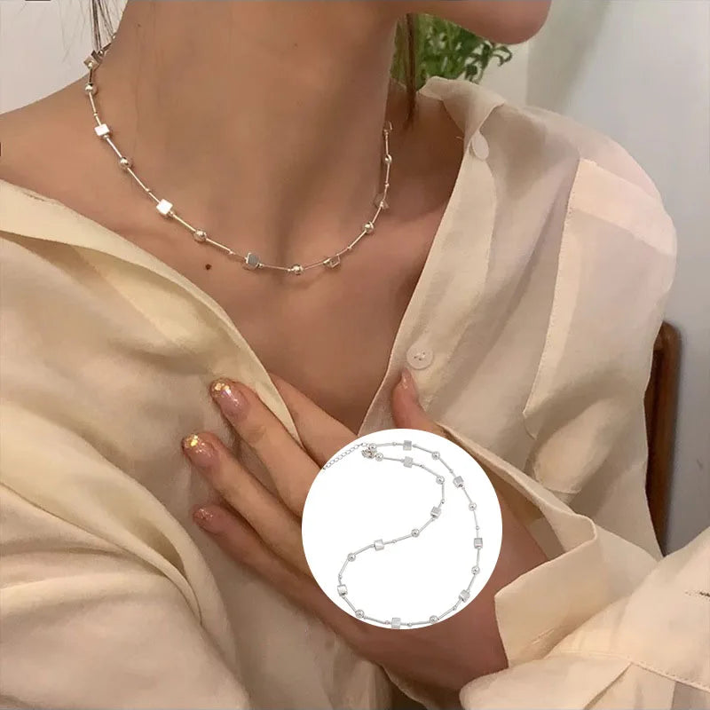 VENTFILLE 925 Sterling Silber Perle Geometrie Halskette für Frauen Mädchen Koreanische Design Vielseitig Halsband Schmuck Dropship Großhandel