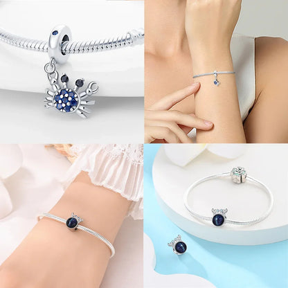 925 Silber DIY Schmuck Zubehör Zirkon Krabbe Wal Big Mouth Fisch Charms Perlen passen Original Armband Schmuckstück