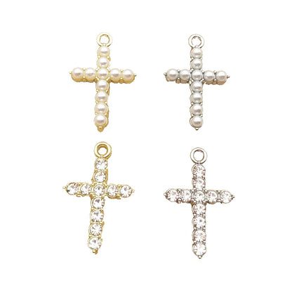 10 Stück Perlen-Kristall-Kreuz-Charm für Schmuckherstellung, Halskette, Armband, Ohrring, Anhänger, Diy-Zubehör, Zinklegierung