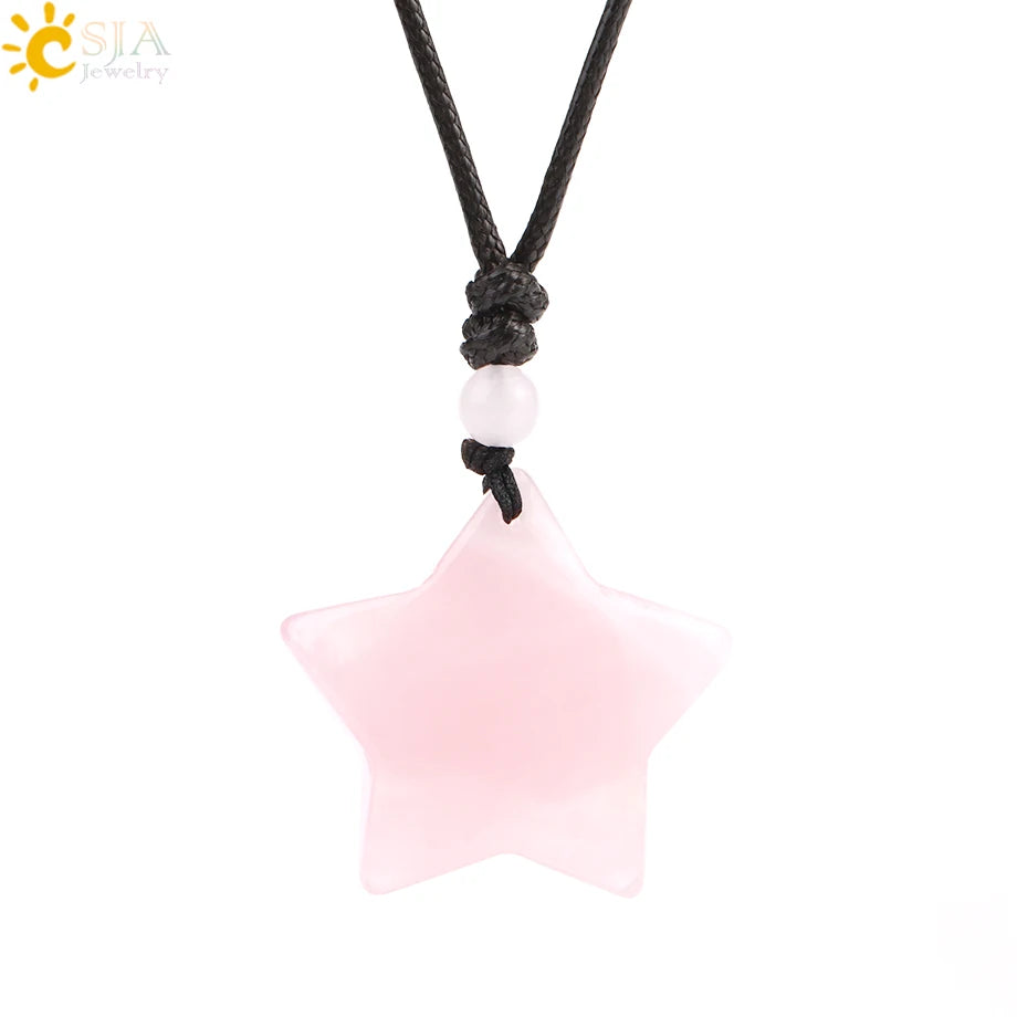 Heilende Stern Kristall Halskette Naturstein Anhänger Tigerauge Amethyst Rosenquarz Schwarz Obsidian Halsketten für Männer Frauen H301