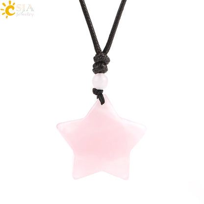 Heilende Stern Kristall Halskette Naturstein Anhänger Tigerauge Amethyst Rosenquarz Schwarz Obsidian Halsketten für Männer Frauen H301