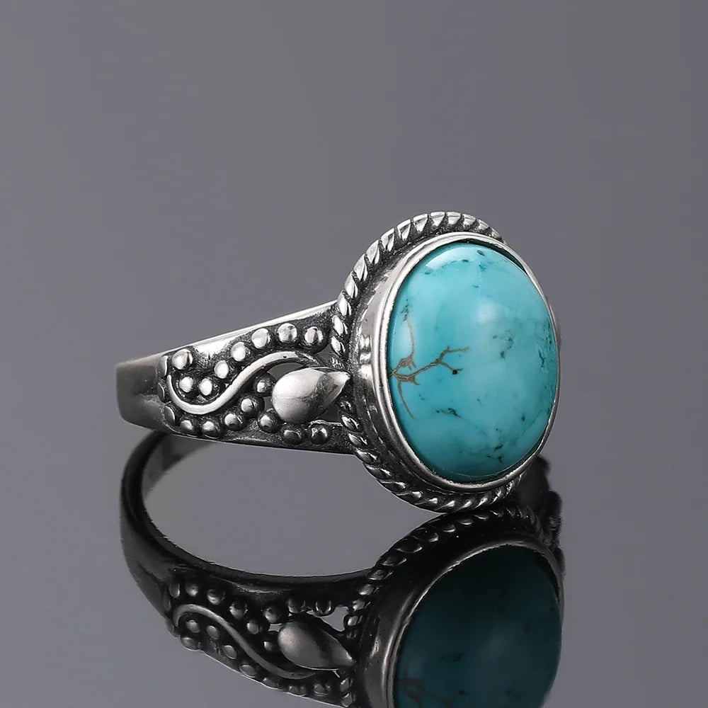Vintage S925 Silber Ring Natürliche Türkis Ringe Luxus Schmuck Party Jahrestag Geburtstag Geschenk für Frauen Mann