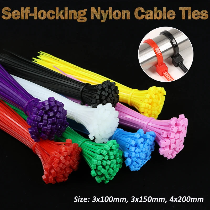 100 Stück selbstsichernde Nylon-Kabelbinder 100/150/200mm – Verstellbare Kabelbinder aus Kunststoff für Haus und Garten