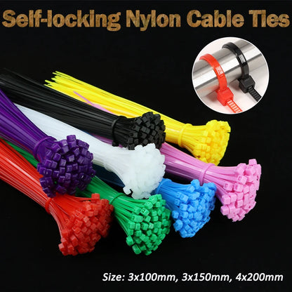 100 Stück selbstsichernde Nylon-Kabelbinder 100/150/200mm – Verstellbare Kabelbinder aus Kunststoff für Haus und Garten