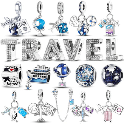 Reisepass-Charms aus 925er-Sterlingsilber, passend für Original-Armbänder, DIY-Flugzeug-Erde-Perlen für die Schmuckherstellung als Geschenk