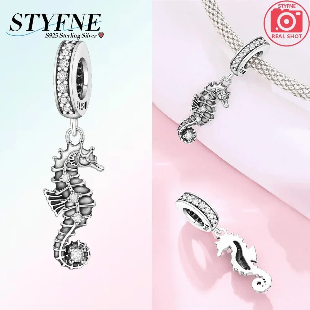 Charm-Anhänger aus 925er Silber, Ozean-Serie, Meerjungfrau, Schildkröte, Delfin, Ruder, Perlen, Anhänger, passend für Armbänder, Zubehör, Perlenschmuck, schönes Geschenk