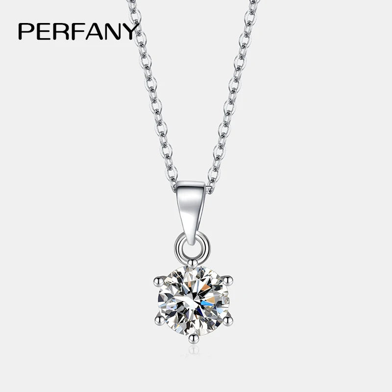 PERFANY 0,5-5CT Moissanit Halskette für Frauen S925 Reines Silber Klassische Sechs Klaue Runde Diamant Anhänger Minimalistischen Hochzeit schmuck