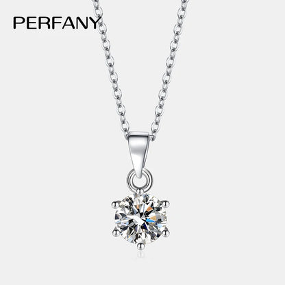 PERFANY 0,5-5CT Moissanit Halskette für Frauen S925 Reines Silber Klassische Sechs Klaue Runde Diamant Anhänger Minimalistischen Hochzeit schmuck