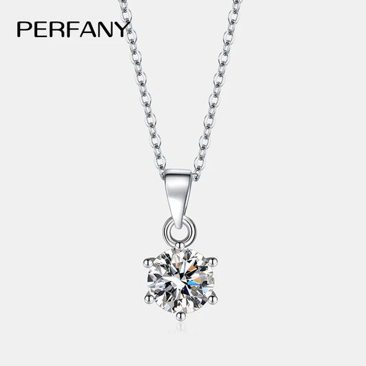 PERFANY 0,5-5CT Moissanit Halskette für Frauen S925 Reines Silber Klassische Sechs Klaue Runde Diamant Anhänger Minimalistischen Hochzeit schmuck