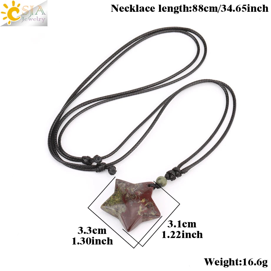 Heilende Stern Kristall Halskette Naturstein Anhänger Tigerauge Amethyst Rosenquarz Schwarz Obsidian Halsketten für Männer Frauen H301