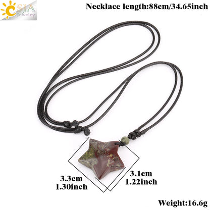 Heilende Stern Kristall Halskette Naturstein Anhänger Tigerauge Amethyst Rosenquarz Schwarz Obsidian Halsketten für Männer Frauen H301