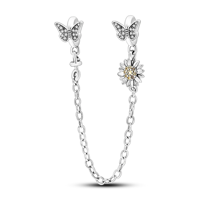 Silberverschluss, 925er-Sterlingsilber, CZ-Pflaster-Clip-Charms, Gänseblümchen-Perlen, Stopper, Sicherheitskette, passend für Original-Armreif, Schmuck-Clip