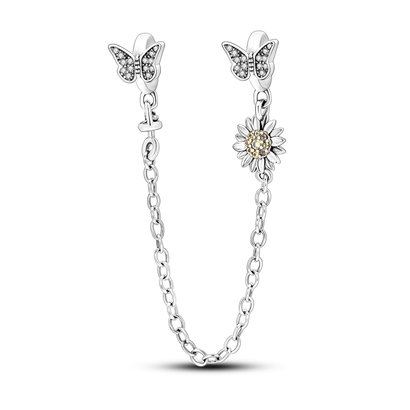 Silberverschluss, 925er-Sterlingsilber, CZ-Pflaster-Clip-Charms, Gänseblümchen-Perlen, Stopper, Sicherheitskette, passend für Original-Armreif, Schmuck-Clip