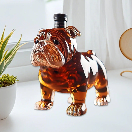 Bulldoggenförmiger Dekanter, Whiskyflasche, lustiges Glas, Sammlerstück, Neuheit, Zuhause, Verkostung, Bierflasche, Hochzeit, Sammler, Geschenk für Männer