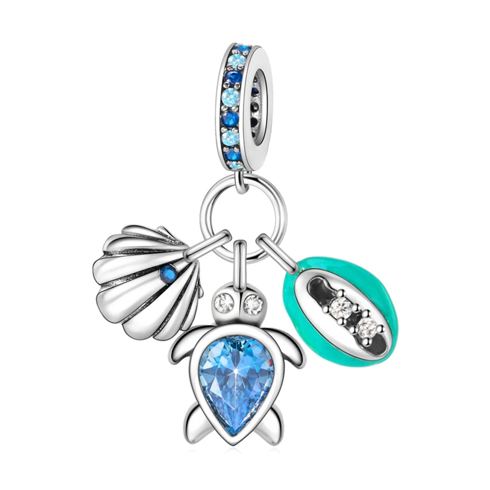 Ocean Series 925er Sterlingsilber, Wal, Schildkröte, kleiner Fisch, Qualle, Delfin, blauer Charm, passend für DIY-Armband, Halskette, Party-Schmuck