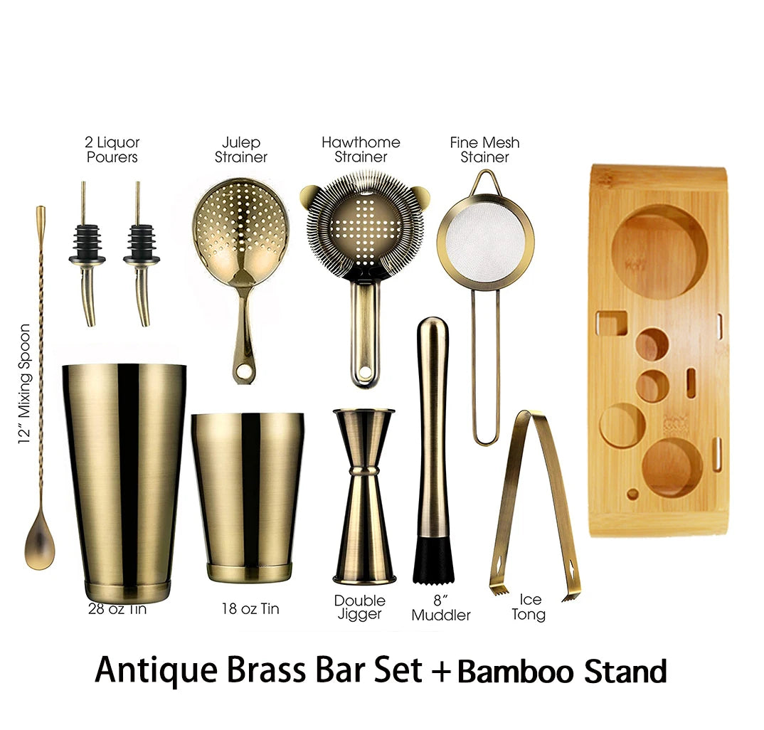Cocktail Shaker Bar Set: 2 Gewichteten Boston Shaker, Cocktail Sieb Set,Jigger,Muddler und Löffel, eis Tong und 2 Flasche Ausgießer