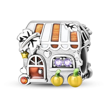 Kürbishaus-Perlen und Kuchen-Donut-Herzform aus 925er-Sterlingsilber, dreifach baumelnder Charm, passend für Armbänder, goldene orangefarbene Anhänger-Geschenke