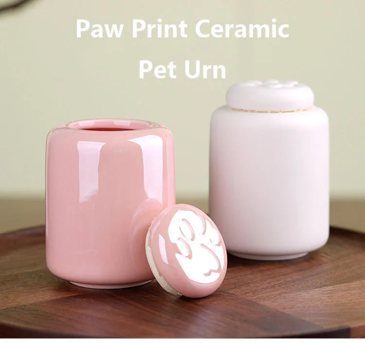 Ceramic Pet Urn with Paw Print - Sealed Memorial Keepsake for Dog and Cat Ashes, Moisture-Resistant Urn Container with Eternal Tribute Design