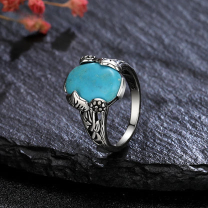 Vintage S925 Silber Ring Natürliche Türkis Ringe Luxus Schmuck Party Jahrestag Geburtstag Geschenk für Frauen Mann