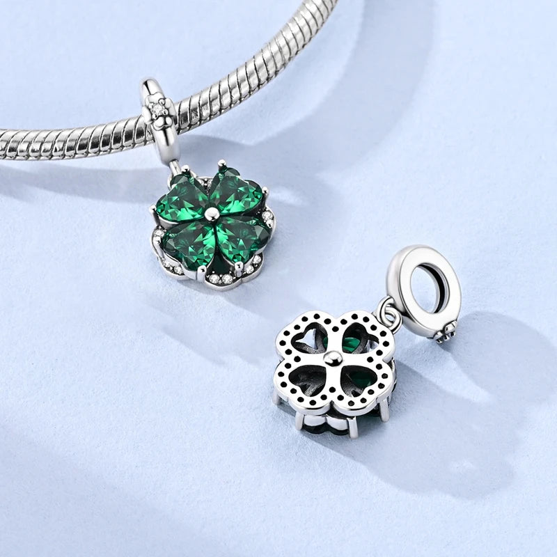 Anhänger aus 925er-Sterlingsilber, grüne Serie, Blumenbaum, Apfel-Anhänger, DIY, feine Perlen, passend für Original-Charms-Armbänder, Damenschmuck, Diy