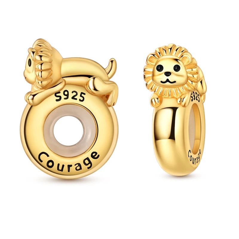 Goldfarbene Charms aus 925er Sterlingsilber, original goldene Sicherheitskette, runder Abstandshalter-Clip-Charm, DIY-Schmuck für Damen, Armband, Geschenk