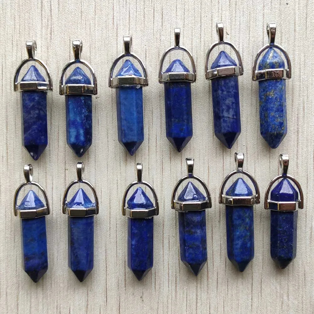 Schneller Versand Naturstein Quarz Aventurin Lapis Kristall sechseckige Säule Anhänger für Schmuck Zubehör 12 Stück Großhandel
