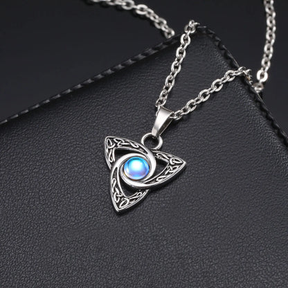 Vnox Vintage Celtic Knot Pendant Necklaces with Moonstone Inlay for Men and Women, Witch Knot Collar Jewelry with Box Chain