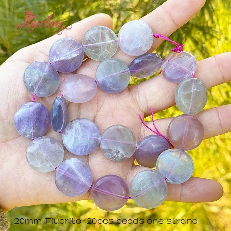 20mm Natürlicher Fluorit/Quarz/Rhodonit/Tigerauge/Achat Münze Stein Perlen Strang 15" Für DIY Halskette Schmuck Machen Kostenloser Versand
