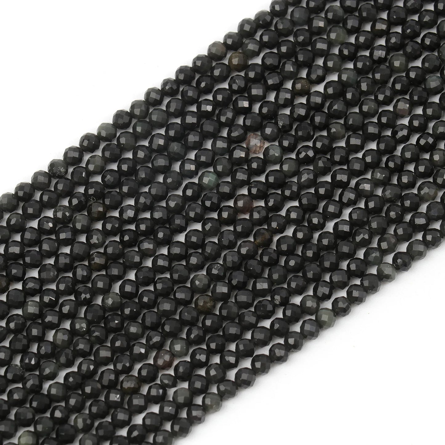 2 3 4 mm facettierte natürliche schwarze Obsidian-Perlen, runde lose Perlen, DIY-Taillenkette, Perlen, Halskette, Armband, Schmuckzubehör