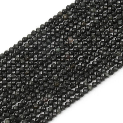 2 3 4 mm facettierte natürliche schwarze Obsidian-Perlen, runde lose Perlen, DIY-Taillenkette, Perlen, Halskette, Armband, Schmuckzubehör