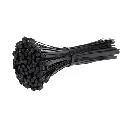 250 Stück selbstsichernder Kunststoff-Nylon-Kabelbinder, schwarz, 5 x 300 Kabelbinder, 8 x 200 mm, Befestigungsring, Kabelbinder, Reißverschluss, Wraps, Riemen, Nylon-Kabelbinder-Set